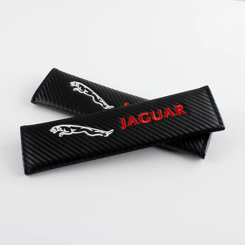 JAGUAR Set of Car 15" Steering Wheel Cover Carbon Fiber Style Leather with Seat Belt Covers - Image 4