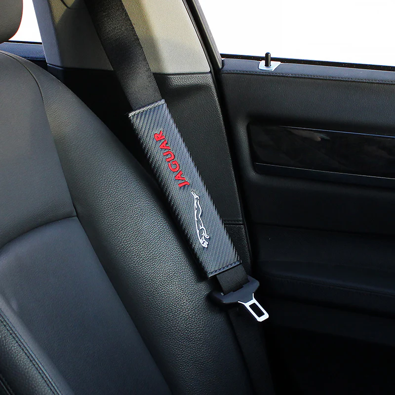 JAGUAR Set of Car 15" Steering Wheel Cover Carbon Fiber Style Leather with Seat Belt Covers - Image 5