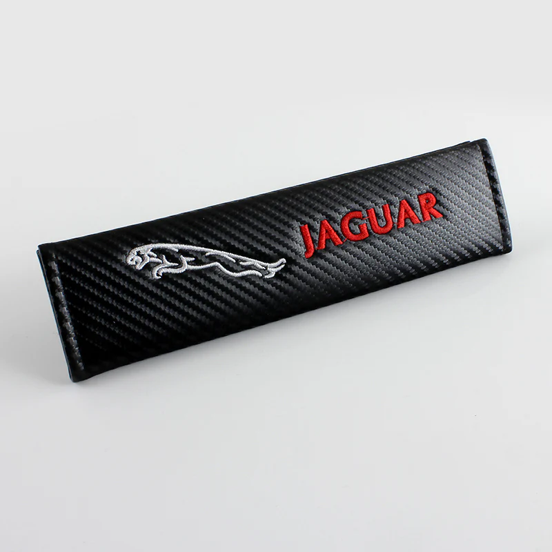 JAGUAR Set of Car 15" Steering Wheel Cover Carbon Fiber Style Leather with Seat Belt Covers - Image 8