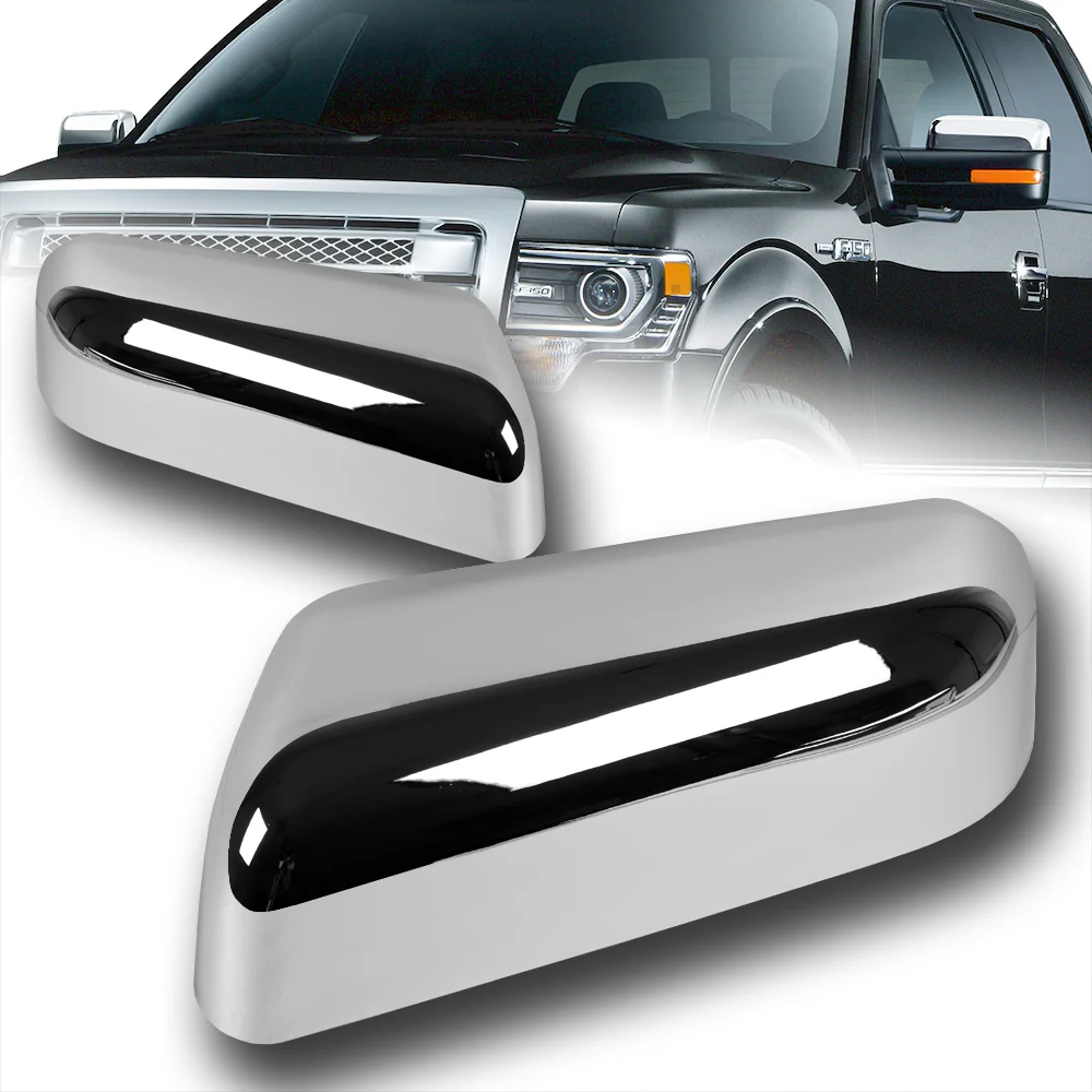 Side View Half Overlays Mirror Covers Cap For 2009-2014 Ford F-150 -Chrome ABS - Image 5