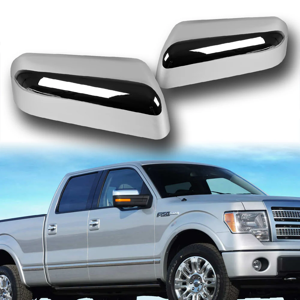 Side View Half Overlays Mirror Covers Cap For 2009-2014 Ford F-150 -Chrome ABS - Image 7