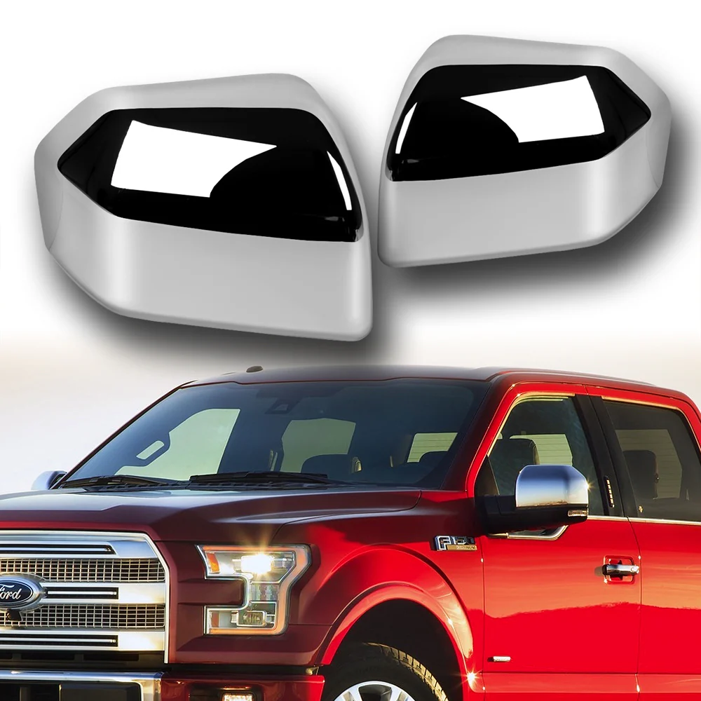 Side View Half Mirror Covers Cap For 2015 - 2020 Ford F-150 F150 -Chrome ABS - Image 7