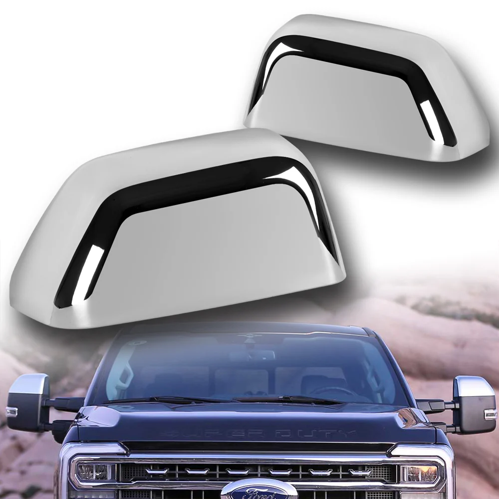 Side View Half Mirror Covers Cap For 2017-2023 Ford F-250 F-350 F-450 F-550 Super Duty -Chrome ABS - Image 5