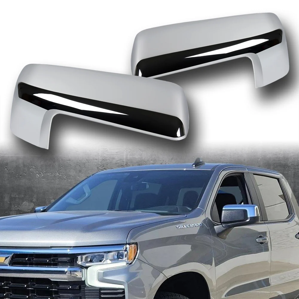 Side View Half Mirror Covers Cap For 2019-2025 Chevy Silverado / GMC Sierra 1500 -Chrome ABS - Image 6