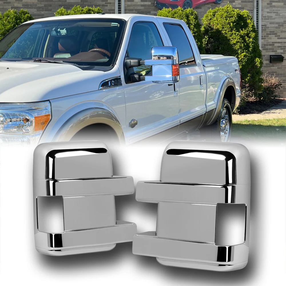 Side View Mirror Covers Cap For 2008 - 2016 Ford F-250 F-350 F-450 F-550 Super Duty -Chrome ABS W/ Turn Signal Hole - Image 5