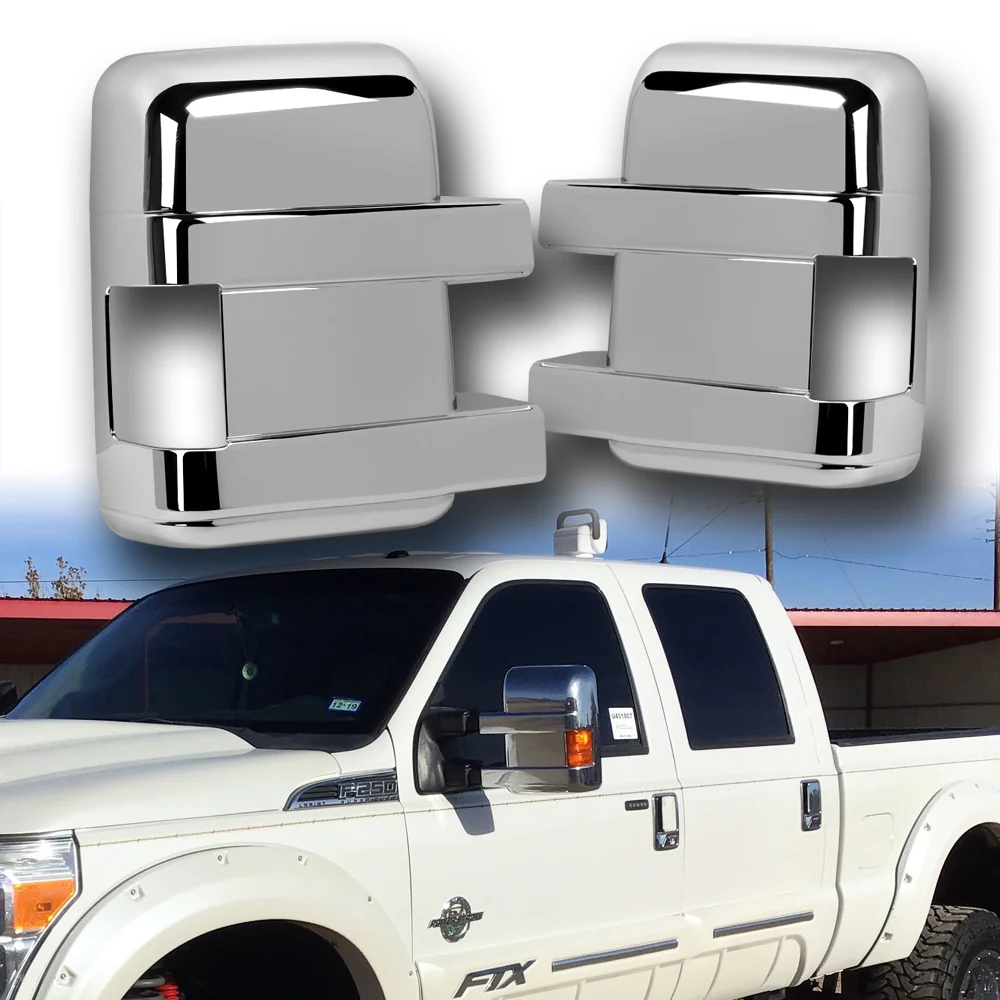 Side View Mirror Covers Cap For 2008 - 2016 Ford F-250 F-350 F-450 F-550 Super Duty -Chrome ABS W/ Turn Signal Hole - Image 6
