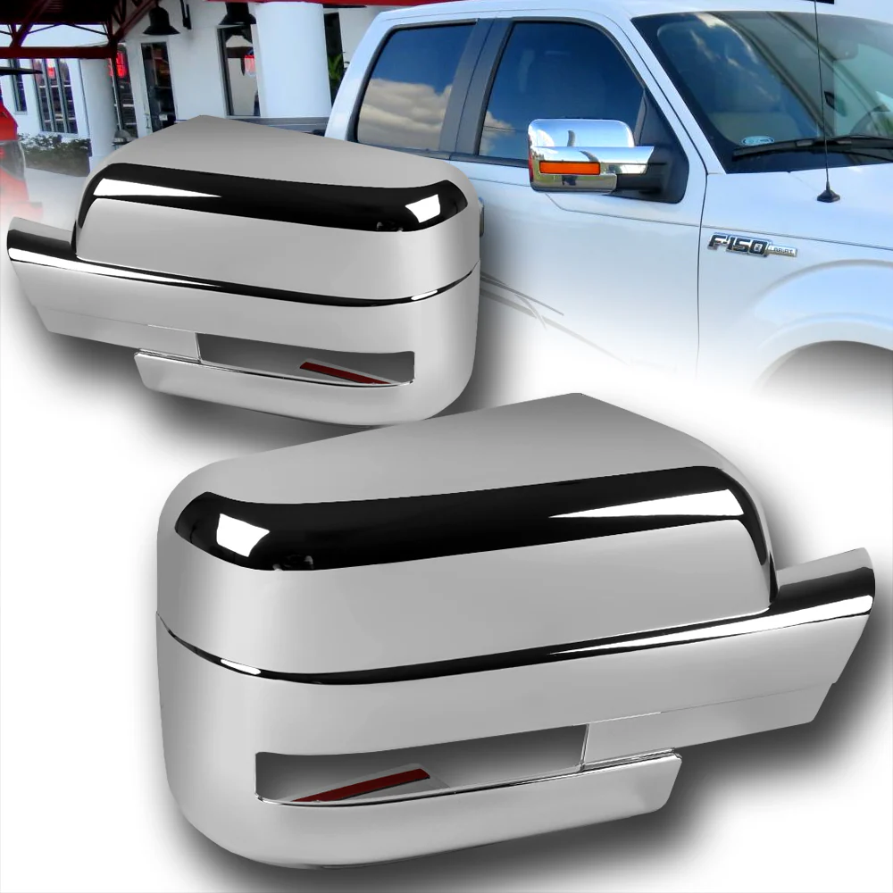 Side View Mirror Covers Cap For 2009-2014 Ford F-150 W/Turn Signal Cut -Chrome ABS - Image 6