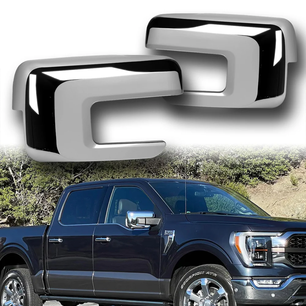 Side View Mirror Covers Overlays Cap For 2021 - 2023 Ford F-150 F150 -Chrome ABS W/ Turn Signal Hole - Image 6
