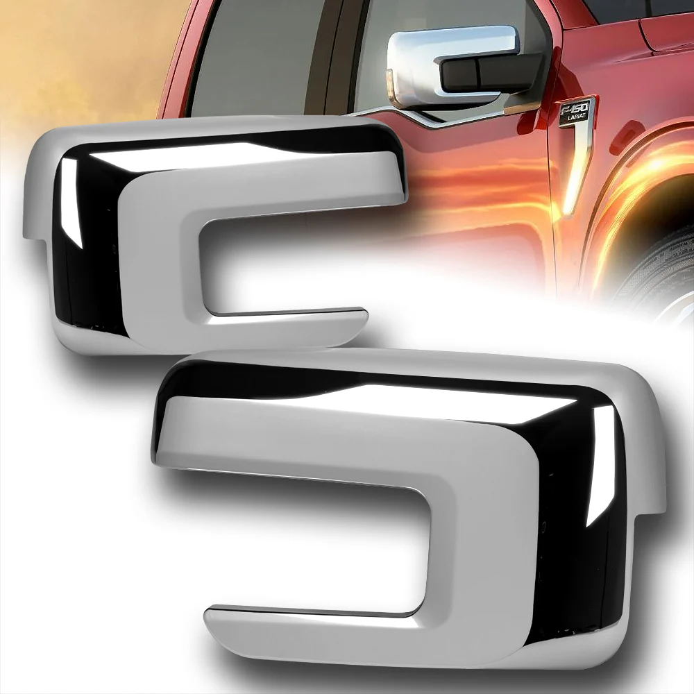 Side View Mirror Covers Overlays Cap For 2021 - 2023 Ford F-150 F150 -Chrome ABS W/ Turn Signal Hole - Image 8