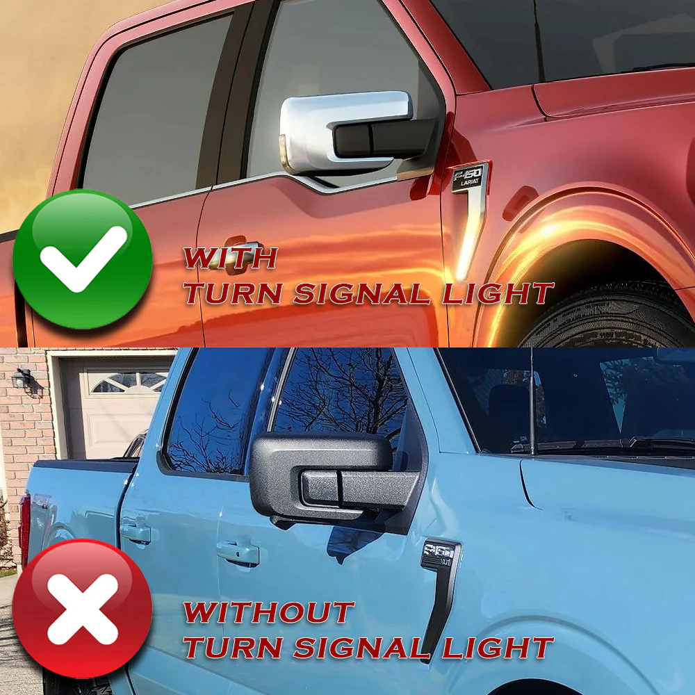 Side View Mirror Covers Overlays Cap For 2021 - 2023 Ford F-150 F150 -Chrome ABS W/ Turn Signal Hole - Image 9