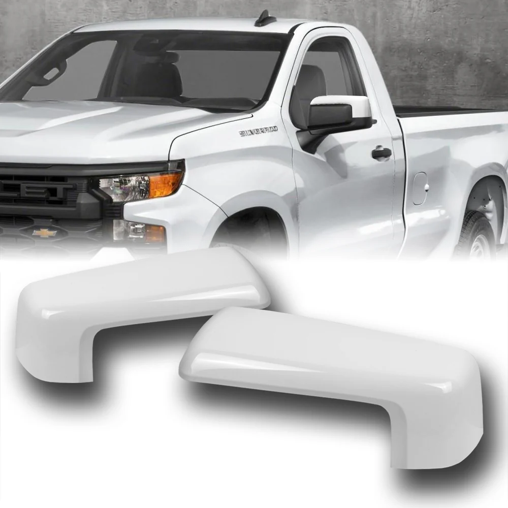 For 2019 - 2024 Chevrolet Silverado / GMC Sierra Side View Top Half Mirror Covers Cap -White ABS - Image 6
