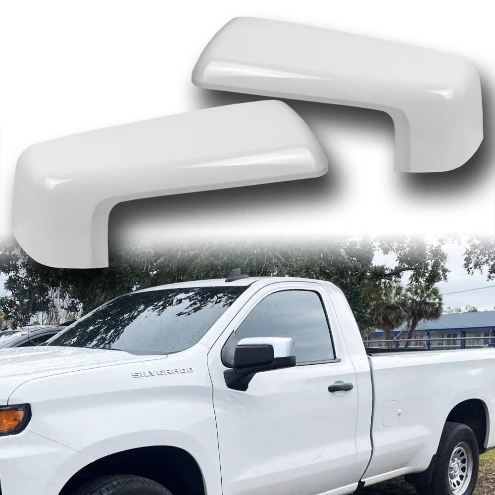 For 2019 - 2024 Chevrolet Silverado / GMC Sierra Side View Top Half Mirror Covers Cap -White ABS - Image 7