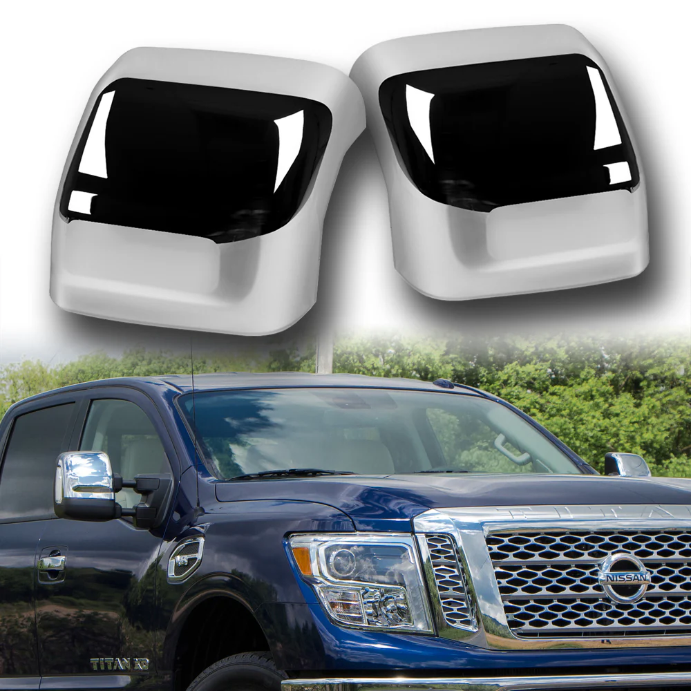 Side View Tow Mirror Covers Cap For 2016 - 2024 Nissan Titan XD-Chrome ABS W/ Turn Signal Cut - Image 5