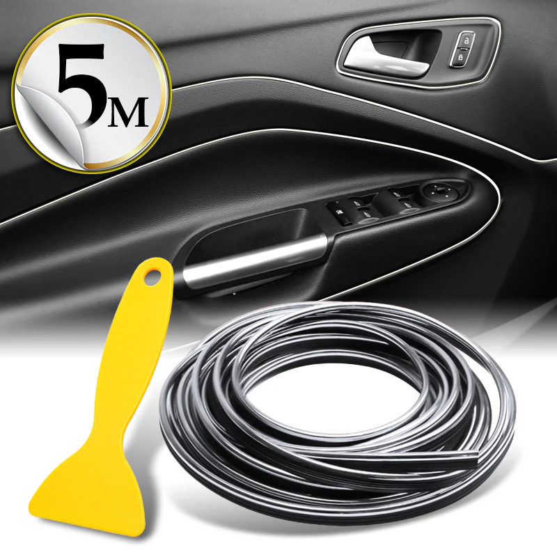 Silver 16.4 ft Interior Edge Gap Line Moulding Trim Molding Strip & Neon Green Rim Protector Set Auto Car Décor - Image 3