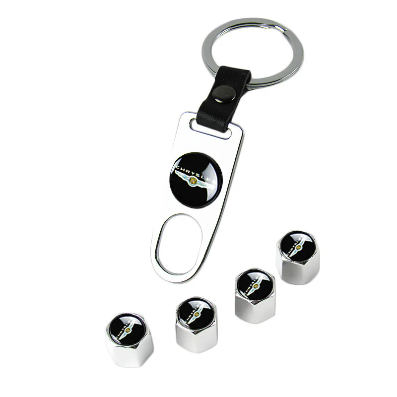 Silver CHRYSLER Car Wheel Tire Valves Dust Stem Air Caps Keychain Emblem KEY FOB Set - US SELLER - Image 5