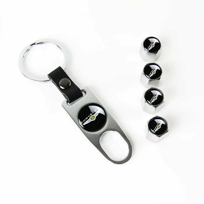 Silver CHRYSLER Car Wheel Tire Valves Dust Stem Air Caps Keychain Emblem KEY FOB Set - US SELLER - Image 6