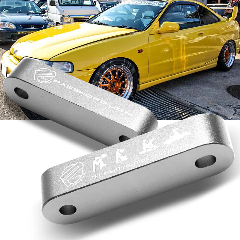 Password JDM Silver Combo Hood Vent Spacer Risers with Keychain For 90-01 Integra 88-15 Civic - Image 4