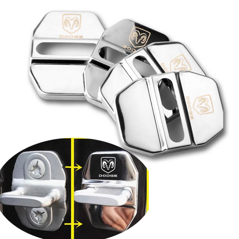 Silver DODGE Stainless Steel Door Lock Door Striker Buckle Lock Protective Cover Set - 4 pcs - Image 2