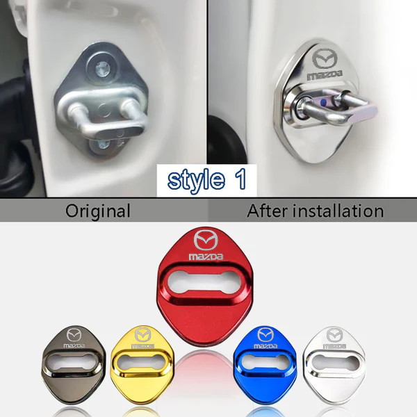 Silver Mazda Stainless Steel Door Lock Door Striker Buckle Lock Protective Cover Set - 4 pcs - Image 2