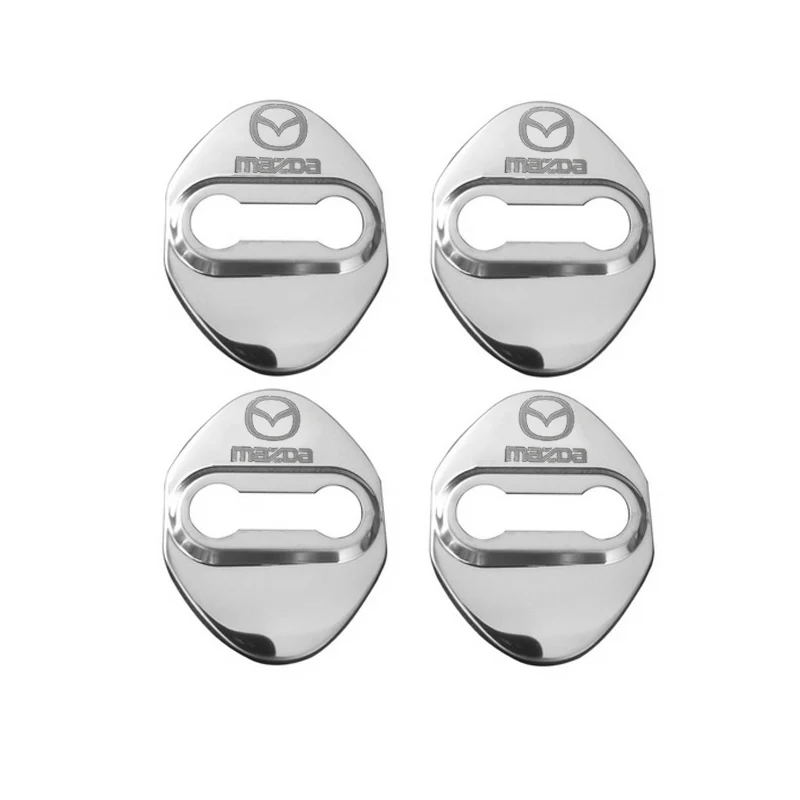 Silver Mazda Stainless Steel Door Lock Door Striker Buckle Lock Protective Cover Set - 4 pcs - Image 3