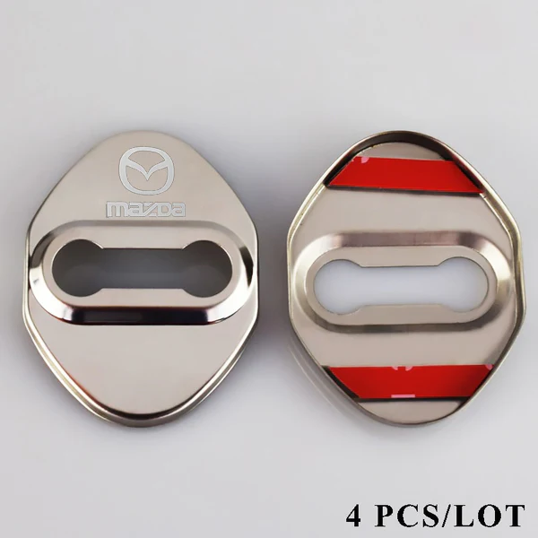 Silver Mazda Stainless Steel Door Lock Door Striker Buckle Lock Protective Cover Set - 4 pcs - Image 4