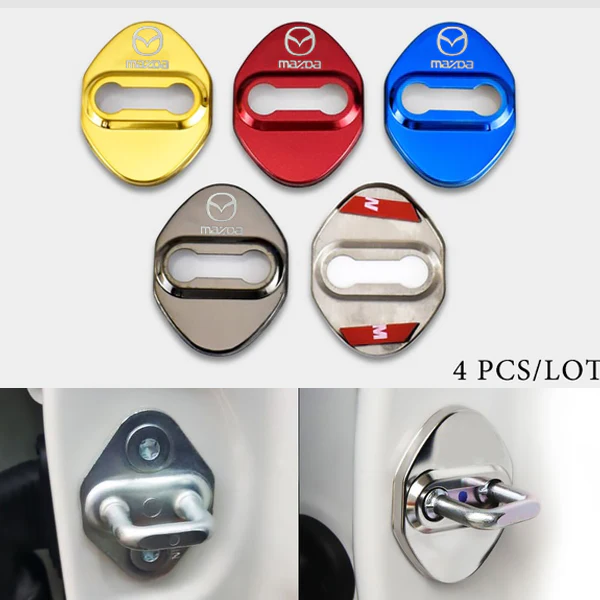 Silver Mazda Stainless Steel Door Lock Door Striker Buckle Lock Protective Cover Set - 4 pcs - Image 5