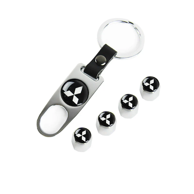 Silver MITSUBISHI Universal Car SUV Wheel Tire Valves Dust Stem Air Caps Keychain Emblem Set - Image 6