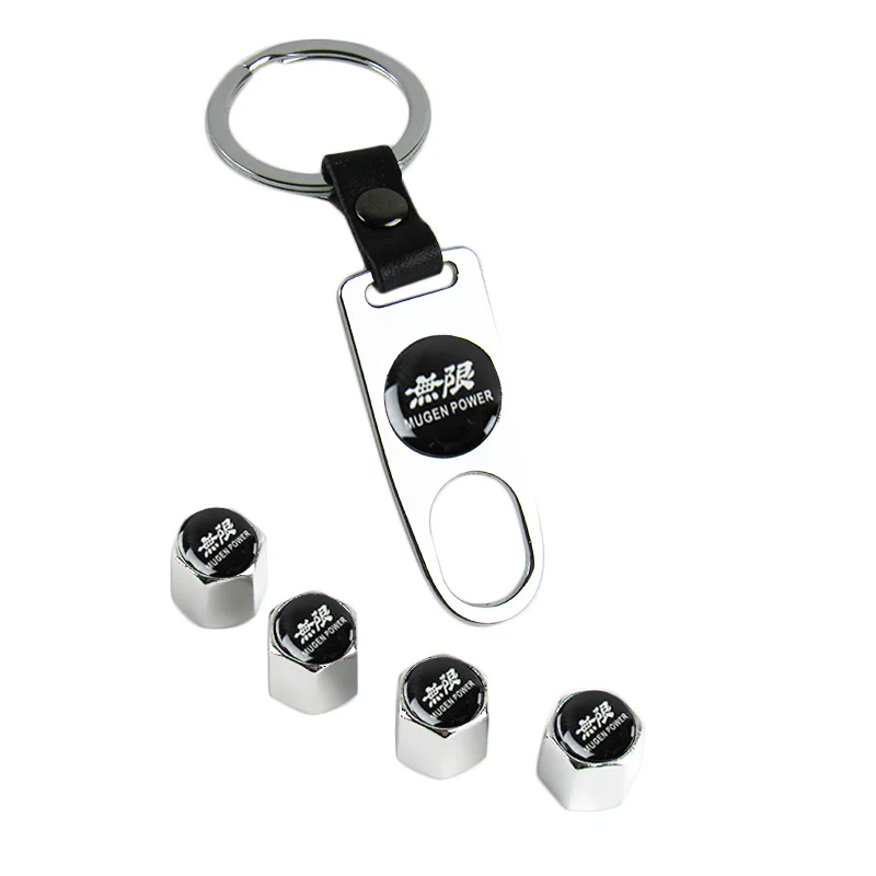 Silver Mugen Universal Car SUV Wheel Tire Valves Dust Stem Air Caps Keychain Emblem Set - Image 5