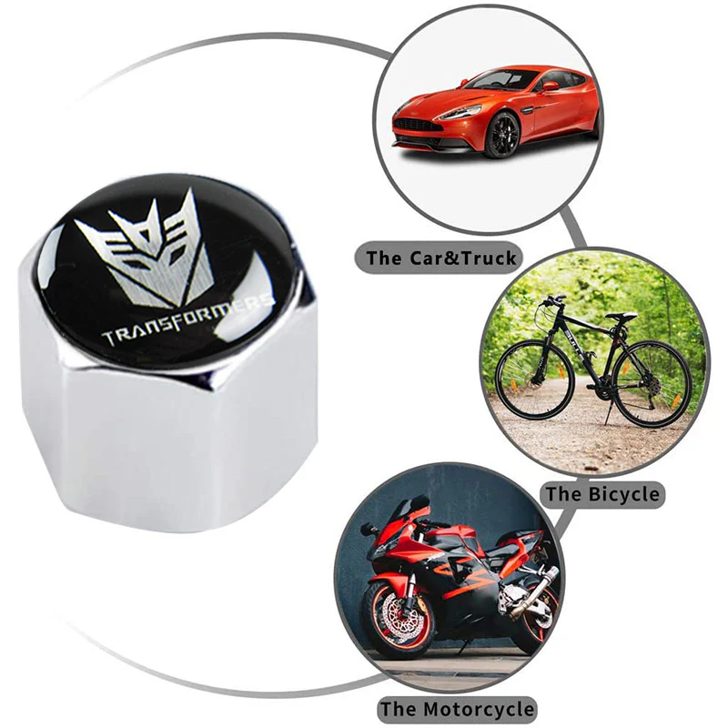 Silver Transformer Decepticon Car Wheel Tire Valves Dust Stem Air Caps Keychain Emblem KEY FOB Set - US SELLER - Image 4
