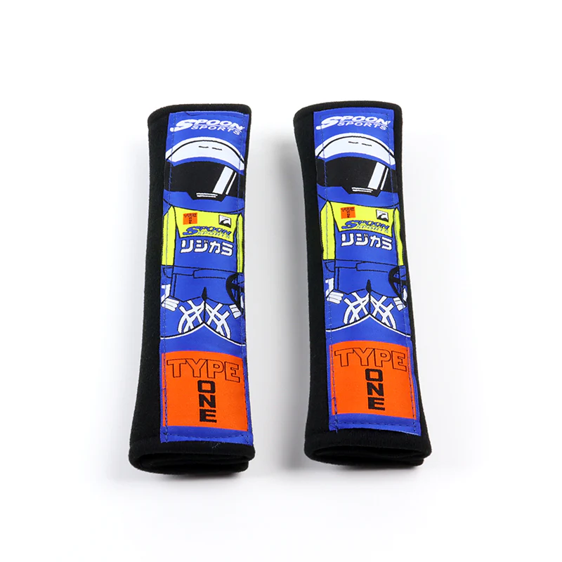 JDM Spoon Sports Type One Black & Blue Soft Cotton Embroidery Seat Belt Cover Shoulder Pads New 2PCS - Image 5
