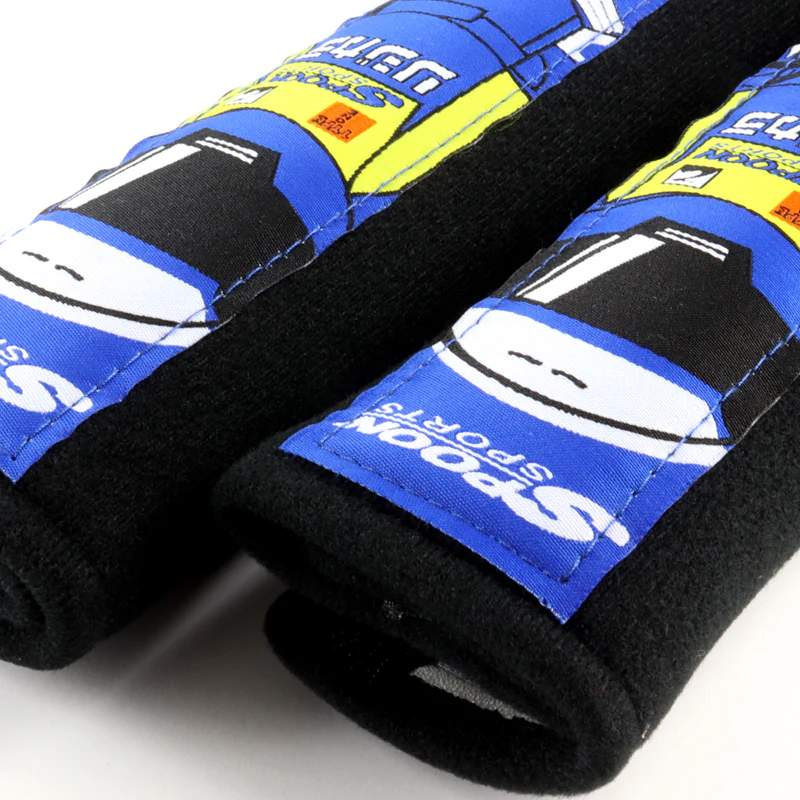 JDM Spoon Sports Type One Black & Blue Soft Cotton Embroidery Seat Belt Cover Shoulder Pads New 2PCS - Image 8