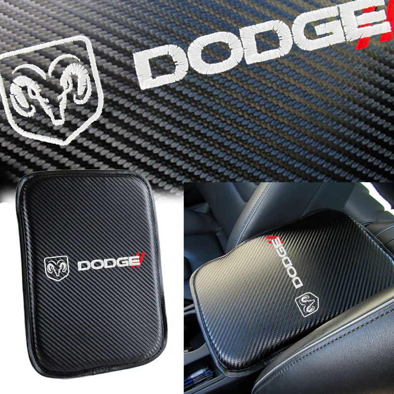 SRT DODGE Embroidered Set Armrest Cushion Center Console Cover Pad Mat with Seat Belt Cover Carbon Fiber Look - Image 5