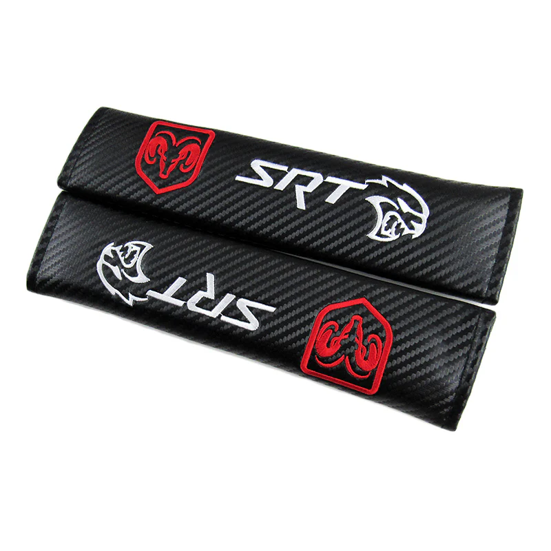 SRT DODGE Embroidered Set Armrest Cushion Center Console Cover Pad Mat with Seat Belt Cover Carbon Fiber Look - Image 9