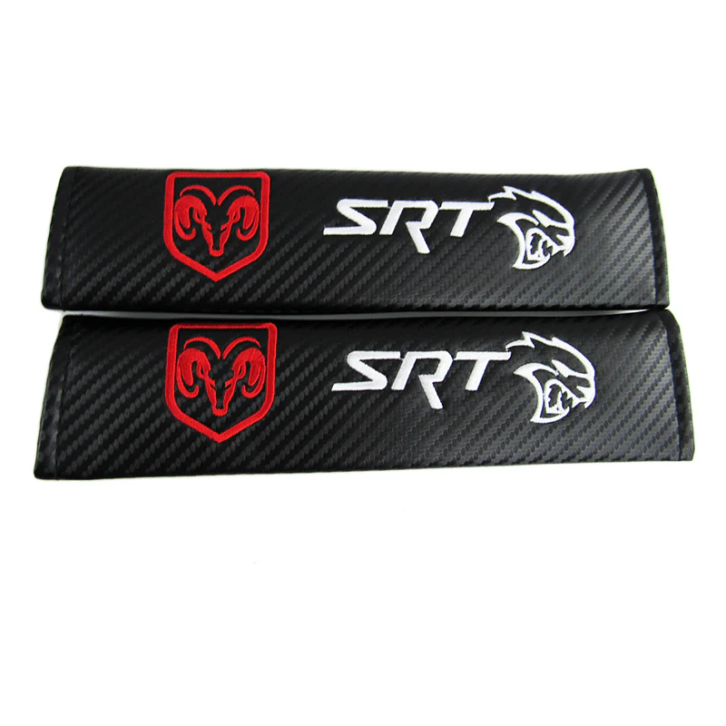 SRT Hellcat Set of Car 15" Steering Wheel Cover Carbon Fiber Style Leather DODGE with Seat Belt Covers - Image 4
