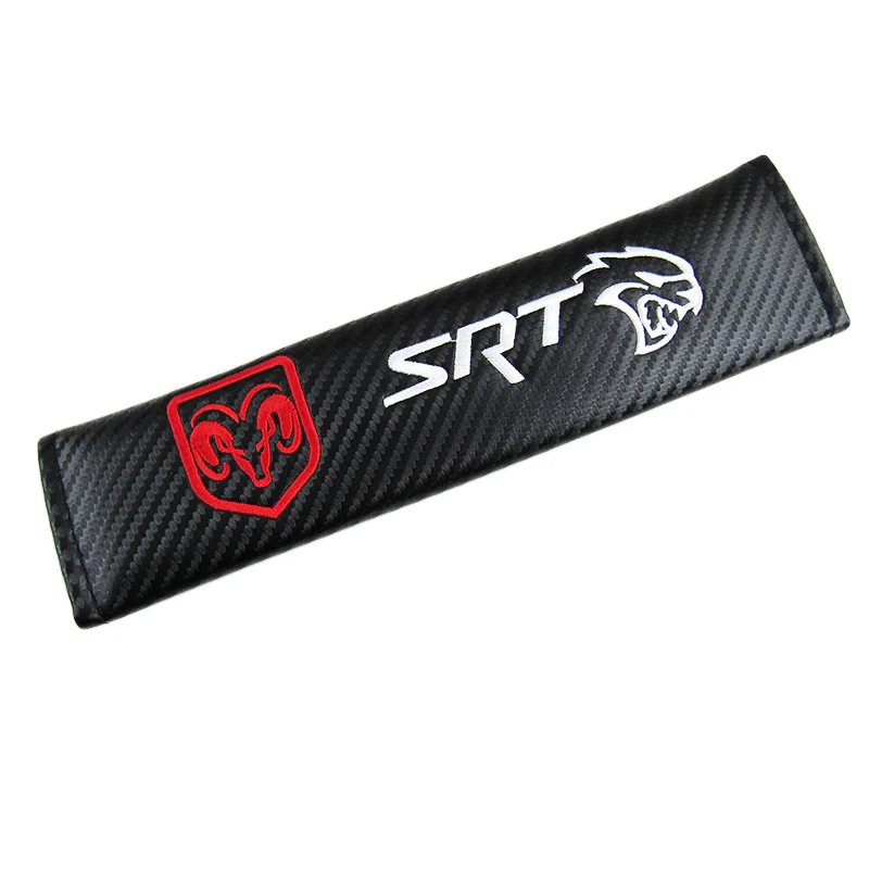 SRT Hellcat Set of Car 15" Steering Wheel Cover Carbon Fiber Style Leather DODGE with Seat Belt Covers - Image 9