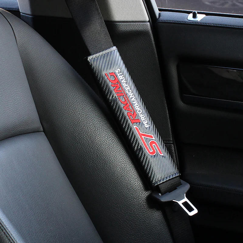 ST Racing Set of Carbon Fiber Look Embroidered Armrest Cushion & Seat Belt Cover - Image 5