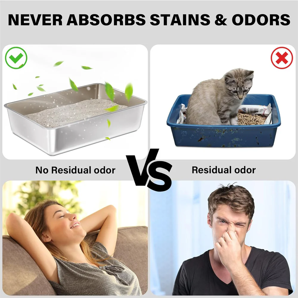 Stainless Steel Litter Box 2 Pack, Deep Stainless Steel Cat Litter Box, XL, 19.7"x13.7"x6" - Image 4