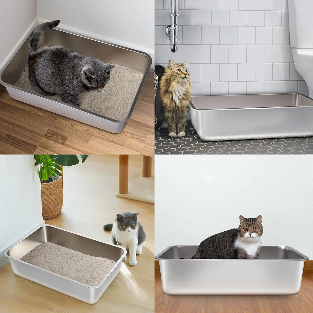 Stainless Steel Litter Box 2 Pack, Deep Stainless Steel Cat Litter Box, XL, 19.7"x13.7"x6" - Image 6