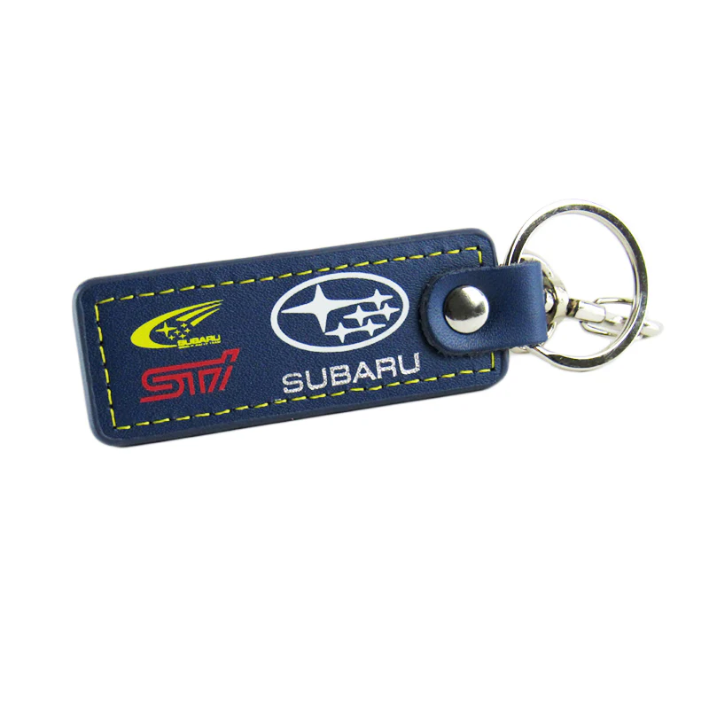 STi Impreza WRX STI BRZ Forester Crosstrek Legacy Outback 1 pc Blue Leather Rectangle Key Fob Keyring Keychain Tag Lanyard Holder Clip New - Image 2