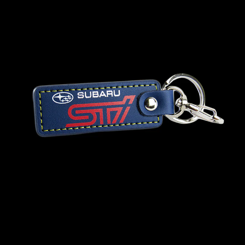 STi Impreza WRX STI BRZ Forester Crosstrek Legacy Outback 1 pc Blue Leather Rectangle Key Fob Keyring Keychain Tag Lanyard Holder Clip New - Image 3
