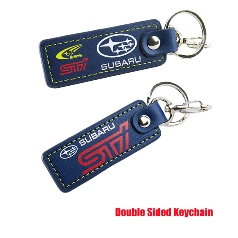 STi Impreza WRX STI BRZ Forester Crosstrek Legacy Outback 1 pc Blue Leather Rectangle Key Fob Keyring Keychain Tag Lanyard Holder Clip New - Image 4