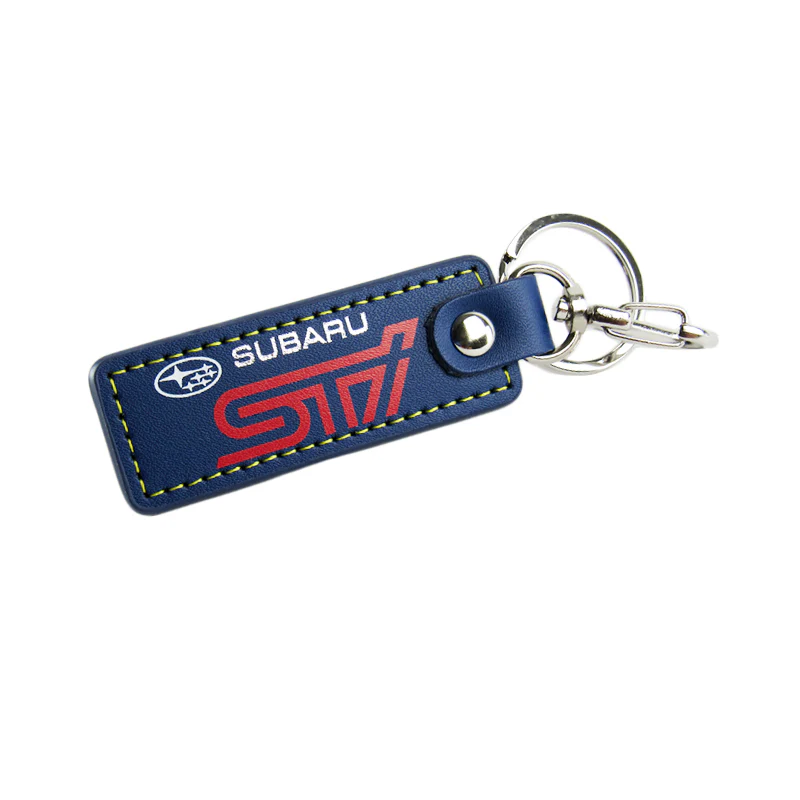 STi Impreza WRX STI BRZ Forester Crosstrek Legacy Outback 1 pc Blue Leather Rectangle Key Fob Keyring Keychain Tag Lanyard Holder Clip New - Image 5