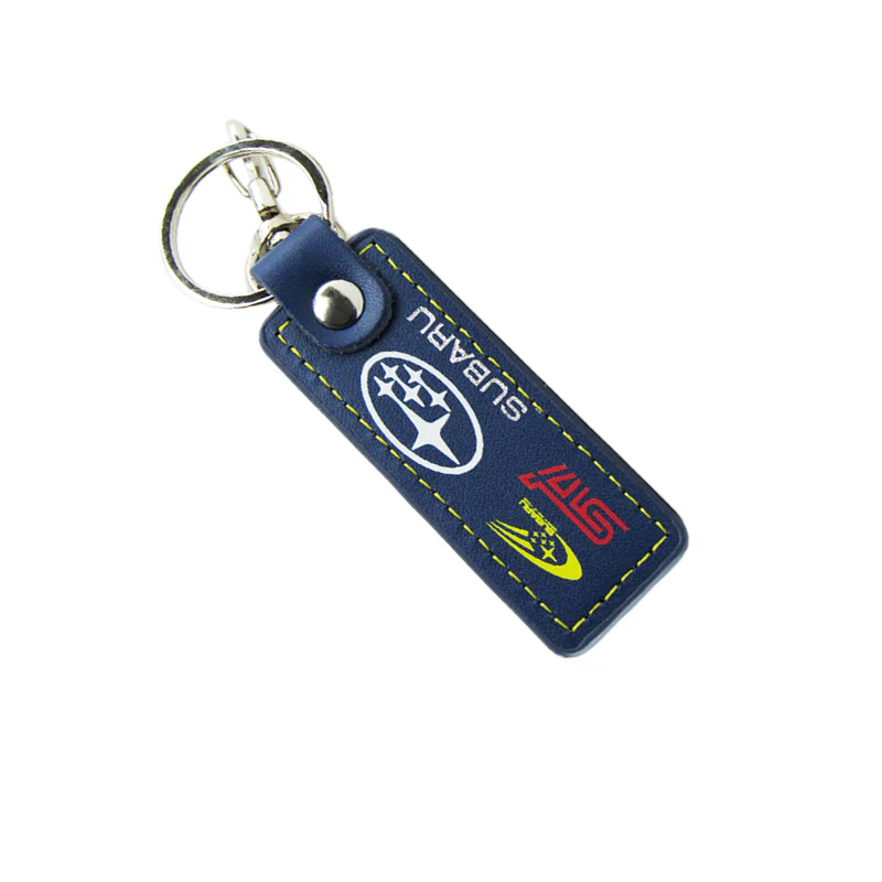 STi Impreza WRX STI BRZ Forester Crosstrek Legacy Outback 1 pc Blue Leather Rectangle Key Fob Keyring Keychain Tag Lanyard Holder Clip New - Image 6