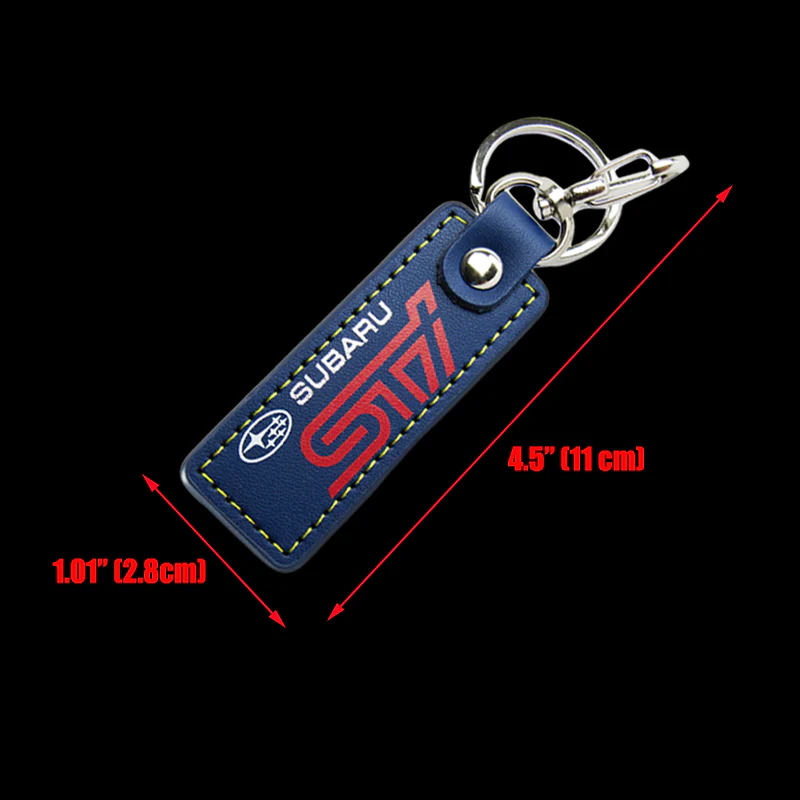 STi Impreza WRX STI BRZ Forester Crosstrek Legacy Outback 1 pc Blue Leather Rectangle Key Fob Keyring Keychain Tag Lanyard Holder Clip New - Image 7