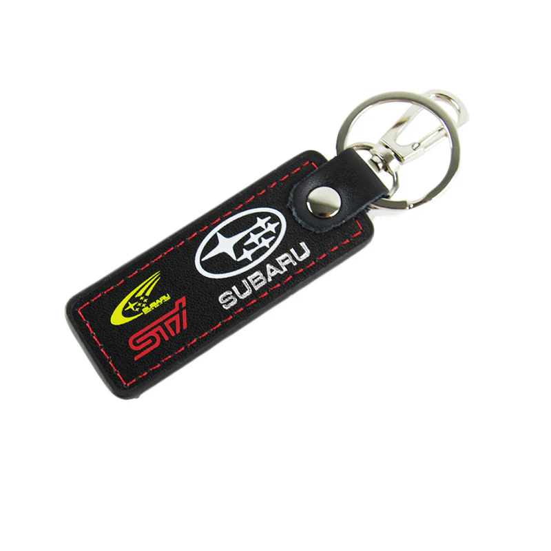 STi Impreza WRX STI BRZ Forester Crosstrek Legacy Outback 1 pc Black Leather Rectangle Key Fob Keyring Keychain Tag Lanyard Holder Clip New - Image 2
