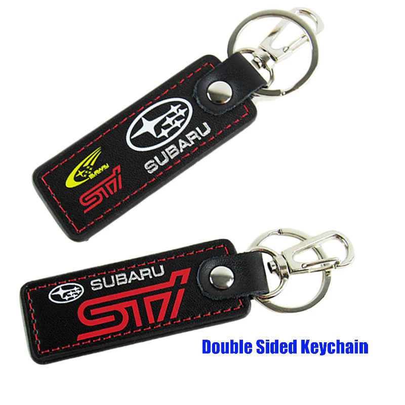 STi Impreza WRX STI BRZ Forester Crosstrek Legacy Outback 1 pc Black Leather Rectangle Key Fob Keyring Keychain Tag Lanyard Holder Clip New - Image 3