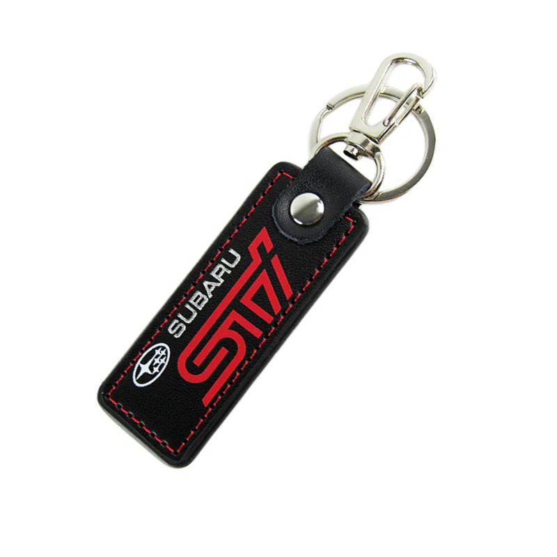 STi Impreza WRX STI BRZ Forester Crosstrek Legacy Outback 1 pc Black Leather Rectangle Key Fob Keyring Keychain Tag Lanyard Holder Clip New - Image 4