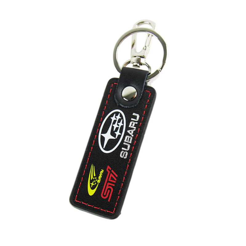 STi Impreza WRX STI BRZ Forester Crosstrek Legacy Outback 1 pc Black Leather Rectangle Key Fob Keyring Keychain Tag Lanyard Holder Clip New - Image 5