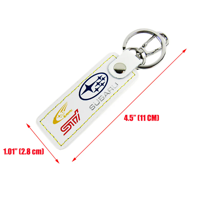 STi Impreza WRX STI BRZ Forester Crosstrek Legacy Outback 1 pc White Leather Rectangle Key Fob Keyring Keychain Tag Lanyard Holder Clip New - Image 4