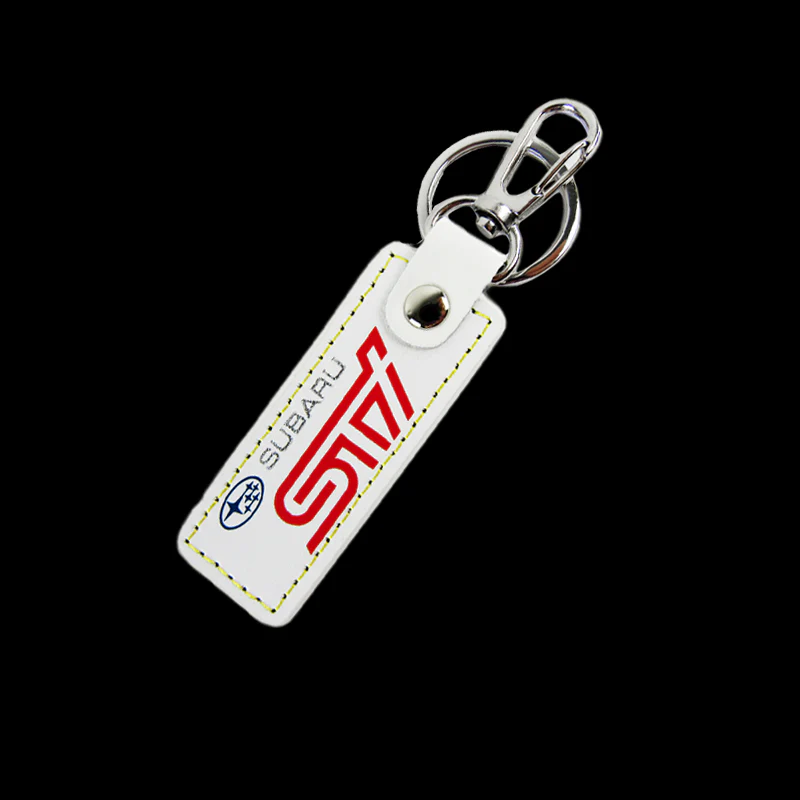 STi Impreza WRX STI BRZ Forester Crosstrek Legacy Outback 1 pc White Leather Rectangle Key Fob Keyring Keychain Tag Lanyard Holder Clip New - Image 5